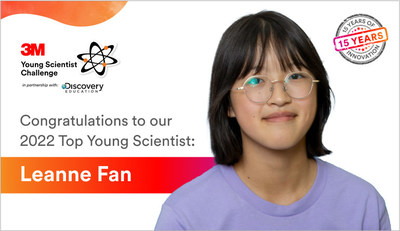 The 2022 Top Young Scientist, Leanne Fan. Photo Credit: 3M and Discovery Education