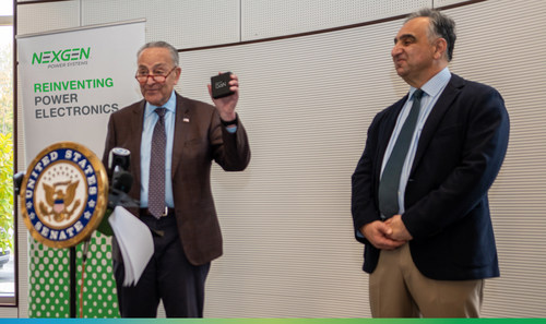 New York Senator Schumer, left, and Shahin Sharifzadeh, Co-CEO, NexGen Power Systems, right, during NexGen Syracuse FAB-1 New York Senator Schumer, left, and Shahin Sharifzadeh, Co-CEO, NexGen Power Systems, right, during NexGen Syracuse FAB-1