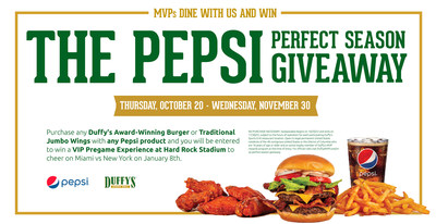 Pepsi and Duffy’s Sports Grill are teaming up to reward fans across Florida with “The Pepsi Perfect Season Giveaway” launching ahead of the 50th anniversary celebration weekend for the Miami Dolphins 1972 perfect season.