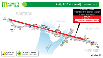 2. A-20 / A-25 et tunnel, 21 au 24 octobre (Groupe CNW/Ministère des Transports) 2. A-20 / A-25 et tunnel, 21 au 24 octobre (Groupe CNW/Ministère des Transports)