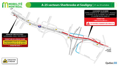 3. A-25 secteurs Sherbrooke et Souligny, 21 au 24 octobre (Groupe CNW/Ministère des Transports) 3. A-25 secteurs Sherbrooke et Souligny, 21 au 24 octobre (Groupe CNW/Ministère des Transports)