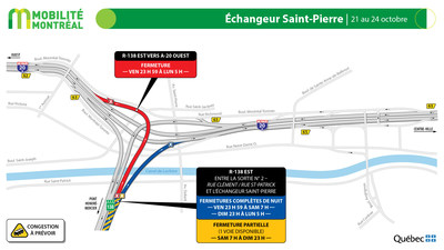 4. Échangeur Saint-Pierre, 21 au 24 octobre (Groupe CNW/Ministère des Transports) 4. Échangeur Saint-Pierre, 21 au 24 octobre (Groupe CNW/Ministère des Transports)