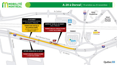 8. A-20 à Dorval, 19 octobre au 25 novembre (Groupe CNW/Ministère des Transports) 8. A-20 à Dorval, 19 octobre au 25 novembre (Groupe CNW/Ministère des Transports)