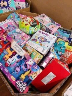 One of the many boxes of toys donated by Baker Business Management