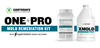 EarthSafe and EvaClean have combined chemical technologies into one system. The result is the OnePro Mold Remover & Protectant System, a safer, more effective remediation solution that stops damage before it starts, first eliminating mold and mildew with EvaClean’s PurOne hospital-grade Cleaner/Disinfectant, then sealing surfaces to inhibit growth with EarthSafe’s XMold Pro Polymer Coating. OnePro makes it possible to eradicate mold and keep it from coming back or prevent it from growing at all