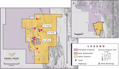 Figure 2- SGM Assay Sample Locations on La Reyna Concession Claim Group (CNW Group/Angel Wing Metals Inc.)