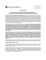 Denison Announces Significant Regulatory Milestone for Wheeler River with Submission of Environmental Impact Statement (CNW Group/Denison Mines Corp.)
