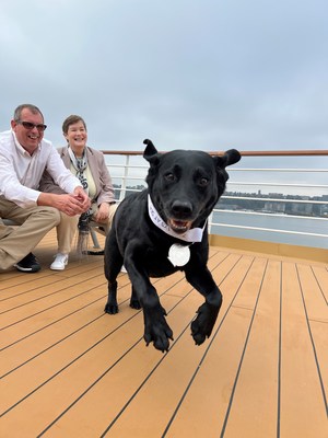 Joska, a 10-year-old black Labrador retriever, is the first service animal to sail 700 cruise-days aboard Holland America Line ships with her owners Cornelius and Cornelia Marinussen. A special ceremony for Joska was held on board Rotterdam Oct. 26 to mark the milestone.