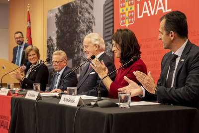 Franois Glineau Vice Rector, International Affairs and Sustainable Development, Sophie D'Amours, Rector of Universit Laval, Jean Raby, partner at Astorg , The Right Honourable Brian Mulroney, Honorary campaign chair, Olga Farman, managing partner at Norton Rose Fulbright's Qubec City office and Alain Gilbert, president and CEO of the Universit Laval Foundation?Development and Alumni Relations. (CNW Group/Universit Laval)