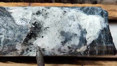 Figure 4. Drill core pending assay from hole DH302 at 353 m shows silver-sulfide mineralization from Las Peñas vein. (CNW Group/Outcrop Silver & Gold Corporation)