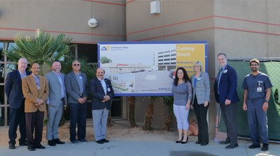 Antelope Valley Medical Center CEO, Edward Mirzabegian, the hospital’s executive team, and Antelope Valley Healthcare District board members, Kristina Hong, NP and Don Parazo, M.D. stand in the area of where the new modular Emergency Department will be located.