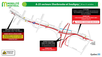 2. A-25 secteurs Sherbrooke et Souligny, 28 au 31 octobre (Groupe CNW/Ministère des Transports et de la Mobilité durable)