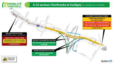 10. A-25 secteurs Sherbrooke et Souligny, à compter du 31 octobre (Groupe CNW/Ministère des Transports et de la Mobilité durable)