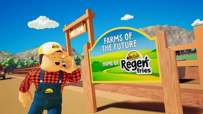 Available globally today, McCain's free-to-play Farms of the Future game, integrated into Roblox, allows players to virtually grow potatoes using regenerative farming methods that improve and restore soil health. (CNW Group/McCain Foods (Canada))