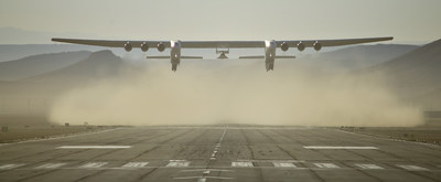 Stratolaunch's Roc aircraft takes off from Mojave Air and Space Port on October 28, 2022 during its first captive carry flight with the Talon-A separation test vehicle, TA-0. This was the eighth flight of the Roc aircraft.