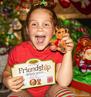 Package From Santa® makes childrens' eyes light up with their own adorable, fluffy Build-a-Bear Workshop® Baby Reindeer and Personalized Certificate of Friendship.