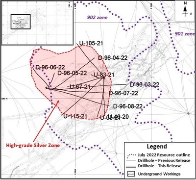 La Colorada Skarn project: plan view of the high-grade silver zone (CNW Group/Pan American Silver Corp.)
