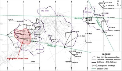 La Colorada Skarn project: plan view of drill holes (CNW Group/Pan American Silver Corp.)