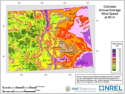 Colorado Annual Average Wind Speed at 80 m (CNW Group/Revolve Renewable Power Corp)