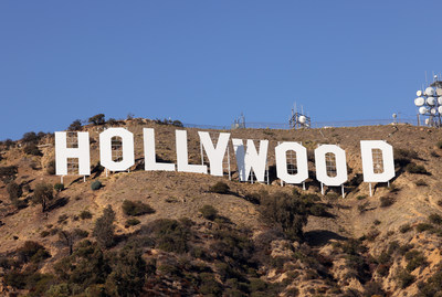 The Hollywood Sign painted in Sherwin-Williams Emerald® Rain Refresh in Extra White SW 7006. Photo by David Livingston, courtesy of the Hollywood Sign Trust.