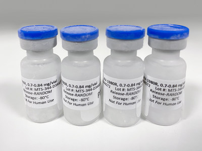 Vials of GMP-grade AV-1980R manufactured by the Gates Biomanufacturing Facility for Institute of Molecular Medicine's phase 1 Alzheimer's Disease Vaccine clinical trials