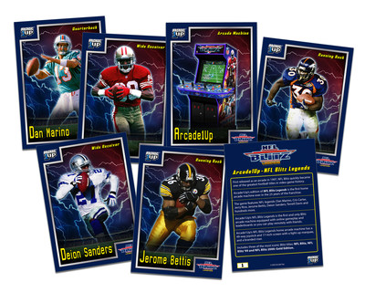 Celebrating the long awaited retail launch of NFL Blitz Legends, Arcade1Up has produced these digital trading cards to showcase some fun facts on the games, as well as 5 of the legends included on the side art!