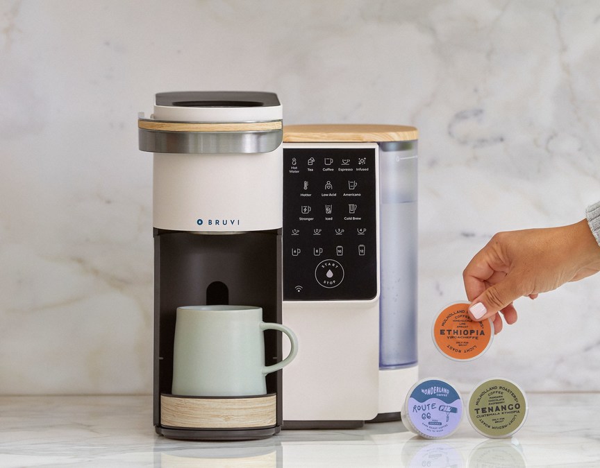 BRUVI The Bruvi Bundle | Single-Serve Coffee System | Includes 20 Coffee  and Espresso B-Pods + Bruvi Coffee Brewer + Premium Water Filter Kit
