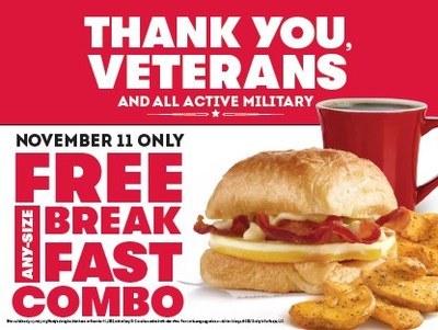 Wendy 's在退伍军人节为退伍军人和现役美国军人提供免费早餐套餐