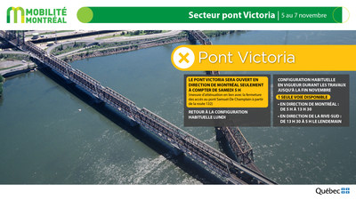 Secteur pont Victoria, 4 au 7 novembre (Groupe CNW/Ministre des Transports et de la Mobilit durable)