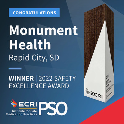 ECRI, the nation’s largest nonprofit patient safety organization, names Monument Health of Rapid City, SD, winner of the 2022 Safety Excellence Award. Monument Health is recognized for exceeding organization-wide safety goals of reducing harm and errors by improving culture of safety and event reporting. The Safety Excellence Award is given annually to a member of the joint ECRI and the ISMP PSO.