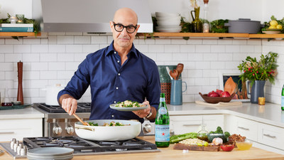 S.Pellegrino® Sparkling Natural Mineral Water and Stanley Tucci are continuing their multiyear partnership by cooking up “S.Pellegrino’s Taste of Tucci,” an Italian-inspired recipe kit available for purchase from World Chef, inviting Americans to add an Italian twist to their holiday tables this season by recreating Stanley’s signature Gnocchetti con Salsiccia e Broccolini at home. CREDIT: EVAN KALMAN FOR S.PELLEGRINO® SPARKLING NATURAL MINERAL WATER