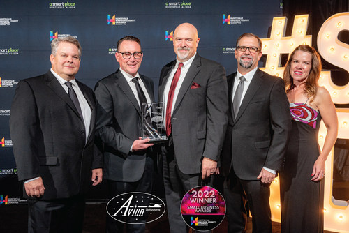 Avion Solutions leadership team was delighted to accept the Small Business of the Year Award for Government Contracting - Technology. From left to right: David French, Chad Donald, Evan Wagner, Brian Wylie, and Ginny Wagner.