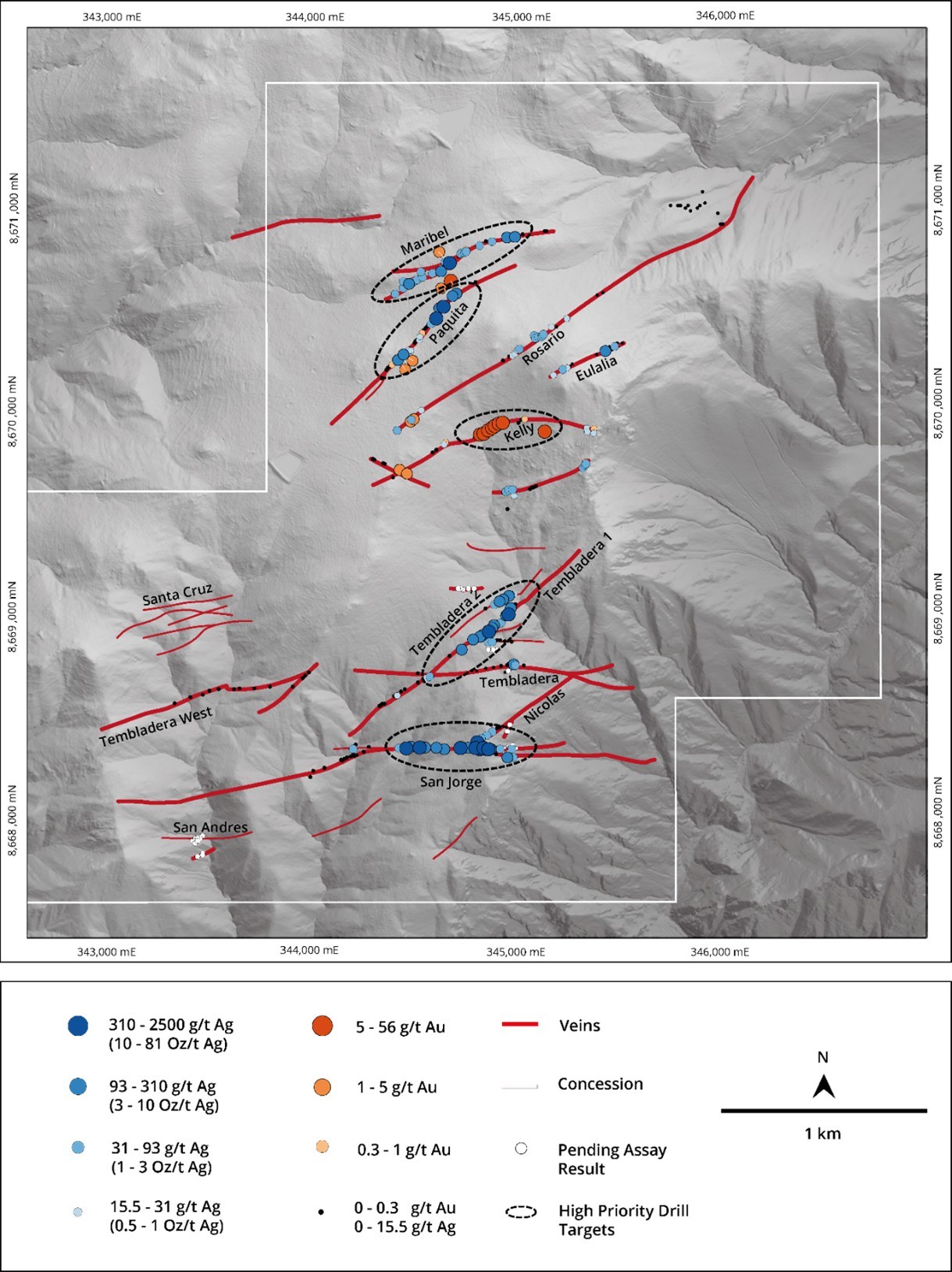 Figure 1 – All Channel Sample Gold and Silver Assays Collected at Santas Gloria Jose Silver Property (CNW Group/Mantaro Precious Metals Corp.) Figure 1 – All Channel Sample Gold and Silver Assays Collected at Santas Gloria Jose Silver Property (CNW Group/Mantaro Precious Metals Corp.)
