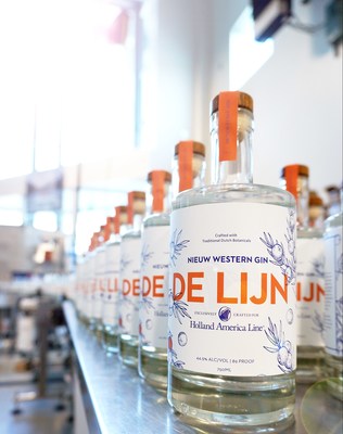 Holland America Line debuts a new gin to celebrate it's 150-year anniversary. Affectionately named De Lijn in a nod to Holland America Line’s roots, the bottle is adorned with a label boasting the name in Dutch orange, accented with line drawings of brilliant blue juniper berries in a style the cruise line has coined as Modern Delft, an homage to iconic blue and white of Dutch Delftware.