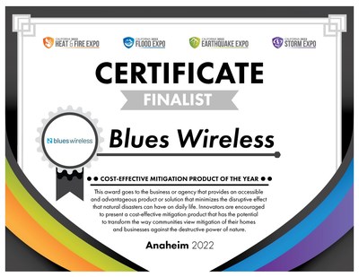 Blues Wireless is a finalist in the Natural Disaster Innovation Awards. The awards recognize proven innovators that are transforming different areas of the Risk Management and Disaster Prevention & Recovery industry.