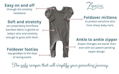 Zipease rompers: innovative, comfortable, and convenient from birth to age six!