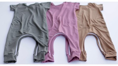 Zipease rompers feature an ankle to ankle zipper for easy diaper changes.