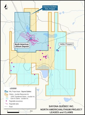 Figure 1 : Vue de la zone de la mine LAN et des claims du Projet Valle (Groupe CNW/Sayona Inc.)