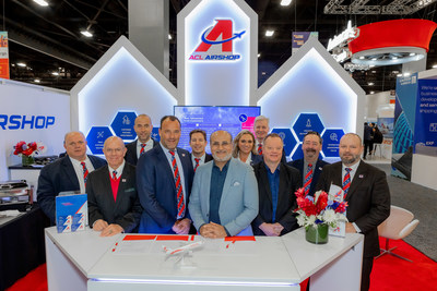 November 2022 – Astral Aviation, a growing air cargo carrier in Africa, Middle East, Europe, and Asia has confirmed a multi-year ULD (Unit Load Device) logistics support agreement with ACL Airshop. FRONT L-R: Steve Townes CEO ACL Airshop; Maurice van Terheijden Managing Director EMEA ACL Airshop; Sanjeev Gadhia CEO Astral Aviation; Steven Verhasselt Board of Directors Astral Aviation. BACK L-R: B. Mullholland, J. Jacobsen; J. van Gelder, C. Spradlin; J, Harris, P, Hinman, W. Tucker.