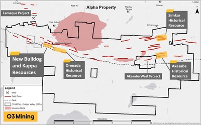 Figure 1: Alpha Property Map (CNW Group/O3 Mining Inc.)