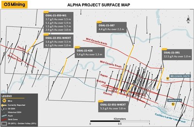 Figure 3: Alpha Project Surface Map (CNW Group/O3 Mining Inc.)