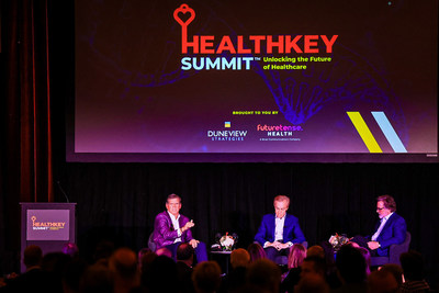 Brian Tierney (right) hosts fireside chat with Jim Dever (left) and Paul Tufano (center) on the business and healthcare communities working together to impact real change