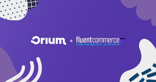 Orium and Fluent Commerce logos on a purple background with graphic shapes surrounding it (CNW Group/Orium) Orium and Fluent Commerce logos on a purple background with graphic shapes surrounding it (CNW Group/Orium)