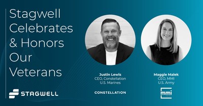 Stagwell's Justin Lewis, chairman of Constellation Network and Marine Corps veteran, and Maggie Malek, CEO of MMI Agency and Army veteran.