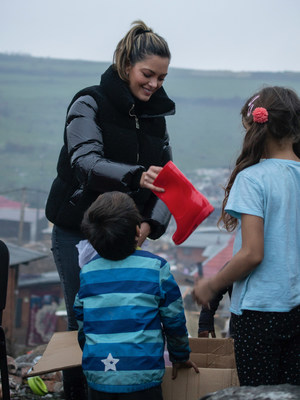 Demi Tebow meets with children displaced by war in the Ukraine, and distributes boots with teams from ROMA Boots and Convoy of Hope. Photo Credit: Convoy of Hope