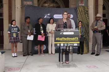 Texas Transportation Commissioner Laura Ryan expressed her unwavering support for road safety and the #EndTheStreakTX campaign. She addressed students of YWCPA with a message of hope and encouragement towards the “Vision Zero” goal in 2050.