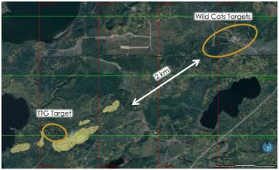 Figure 1: General location map for TTG and Wild Cats targets with PEA pit designs for Goldlund. (CNW Group/Treasury Metals Inc.)