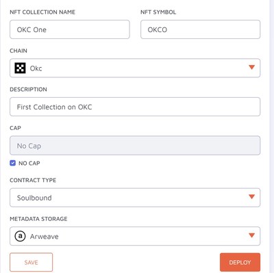 Creating a Soulbound Token smart contract on OKC using idexo's SaaS product available at https://app.idexo.com/register
