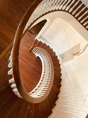 Breathtaking floating stairway in historic Beechwood Hall now being demolished.