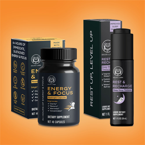 DOJO Labs line up of nootropic products including Energy & Focus capsules for 6+ hours of steady energy and focus, and Rest & Recharge tincture for deep, restorative sleep. DOJO Labs line up of nootropic products including Energy & Focus capsules for 6+ hours of steady energy and focus, and Rest & Recharge tincture for deep, restorative sleep.